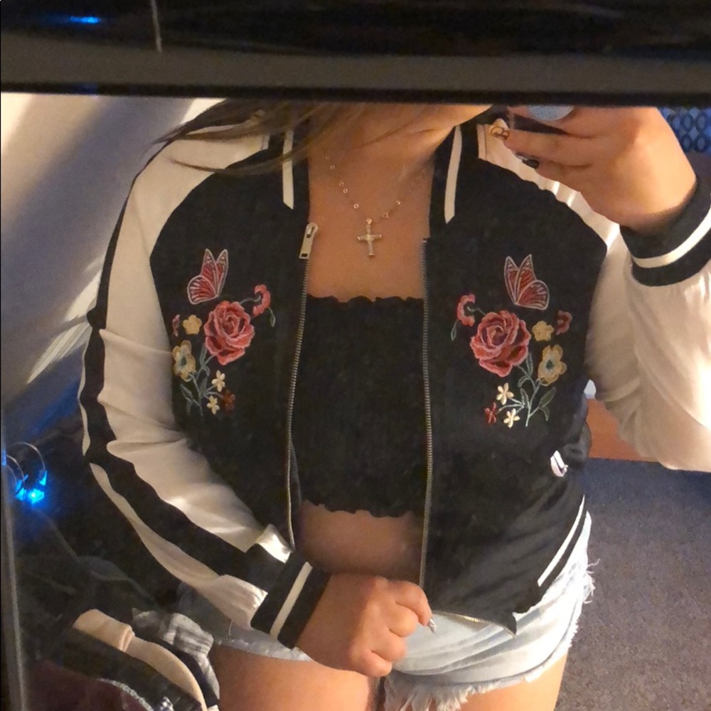 Silk embroidered bomber jacket